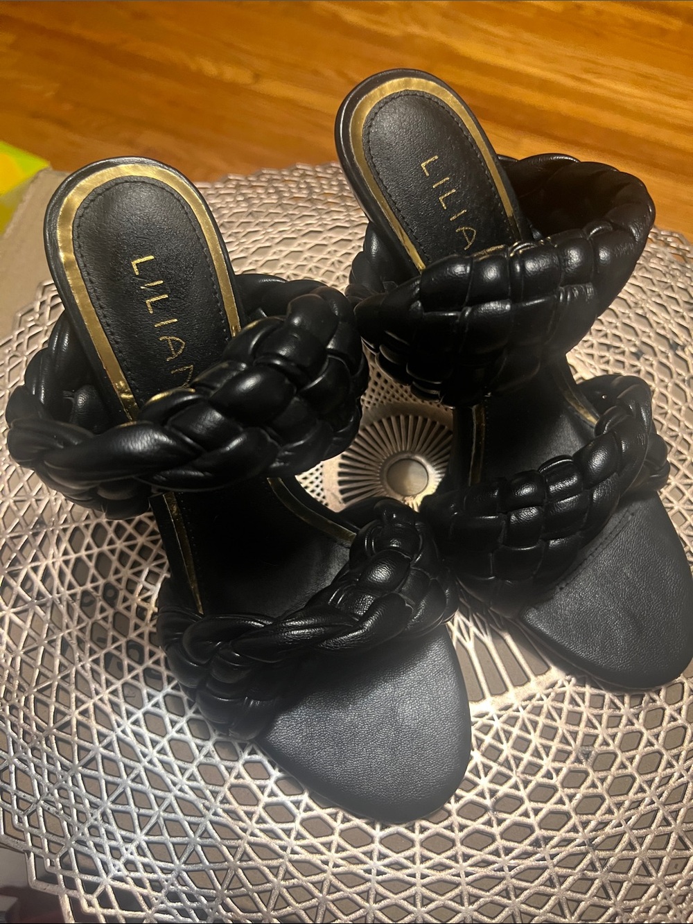 Liliana Black Braided Double-Strap Heeled Sandals